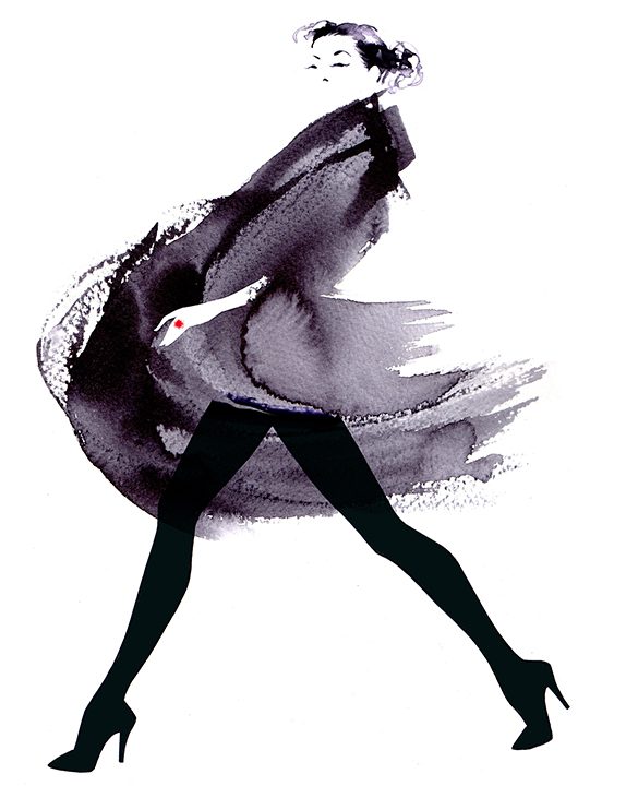 Illustration Fashion&Beauty FinancialTimes HowToSpendIt Couture Catwalk Ink Mono Blackandwhite Brushstroke