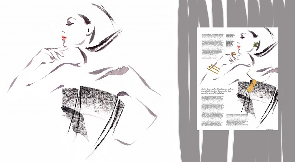 Illustration Fashion&Beauty FinancialTimes 'WearableSculpture' Couture Jewellery Charcoa Ink