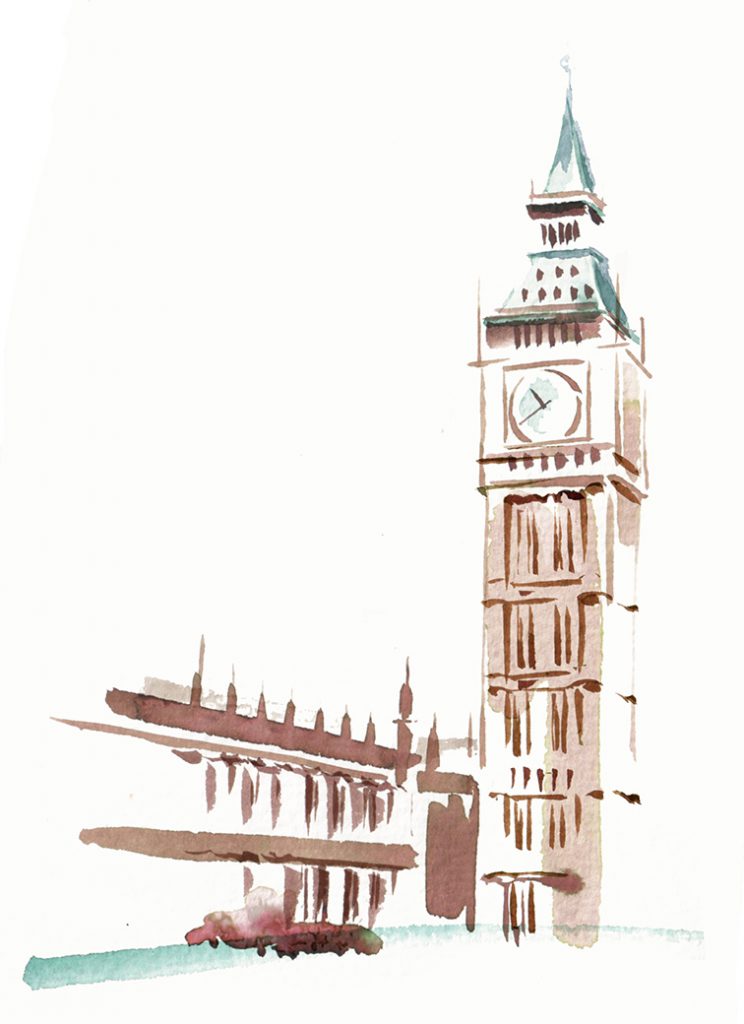 Illustration Architecture Central City Of London Landmarks Big Ben Watercolour