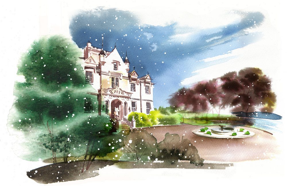 Illustration Architecture Stately Home Gardens Formal Manor Mansion Estate