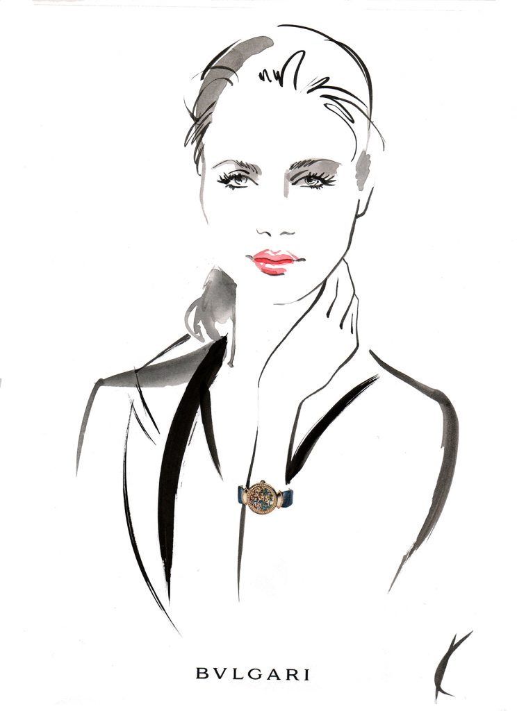 Illustration Live Event Drawing Bulgari StMoritz Brush Ink Guest Portrait 3