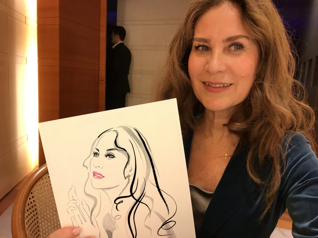 Illustration Live Event Drawing Bulgari Zurich Brush Ink Guest Portrait