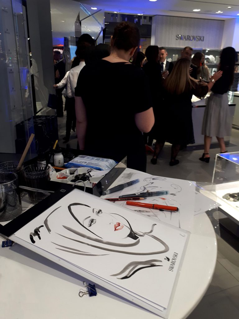 Illustration Live Event Drawing Swarvoski Brush Ink Sketches Portrait 5