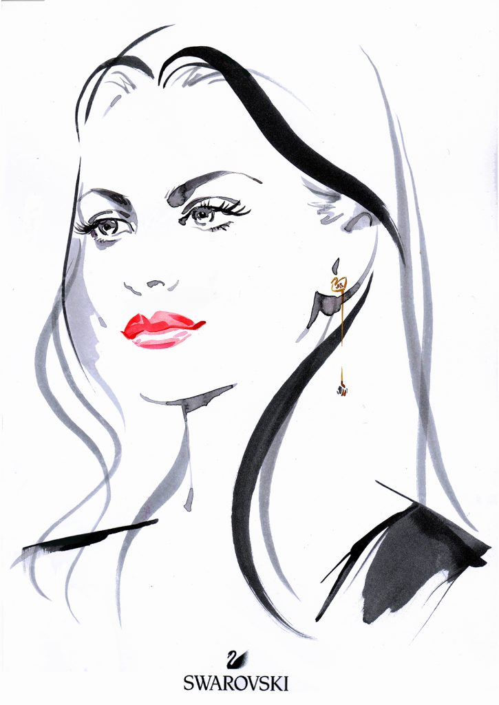 Illustration Live Event Drawing Swarvoski Brush Ink Sketches Portrait Tara