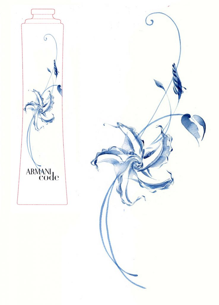 Illustration Flora Armani Code Perfume Moonflower Packaging Watercolour Icon