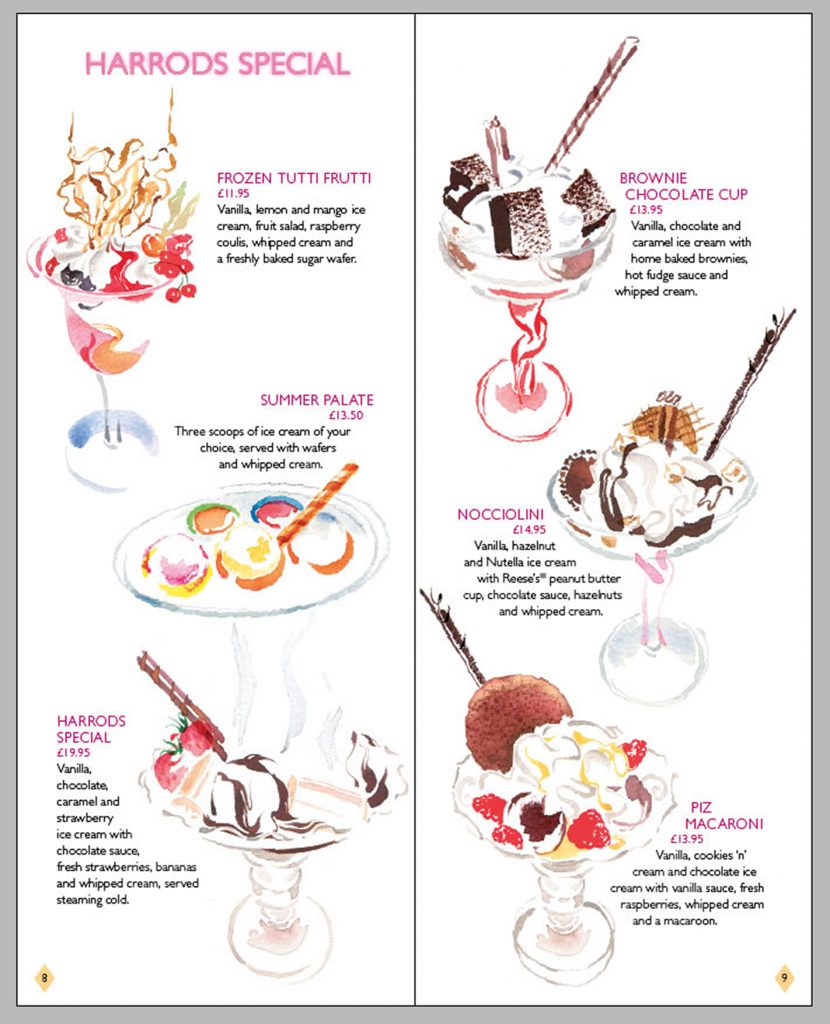 Illustration Food And Drink Harrods The Ice Cream Parlour Menu