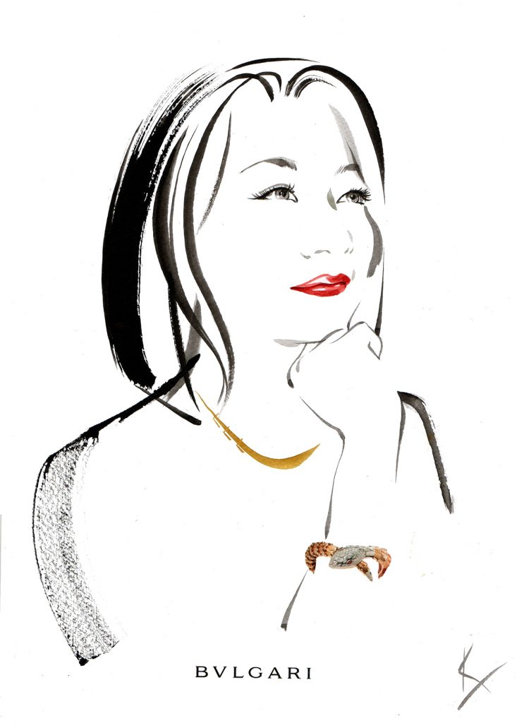 Illustration Live Event Drawing Bulgari Zurich Brush Ink Client Jane Dornbierer Portrait