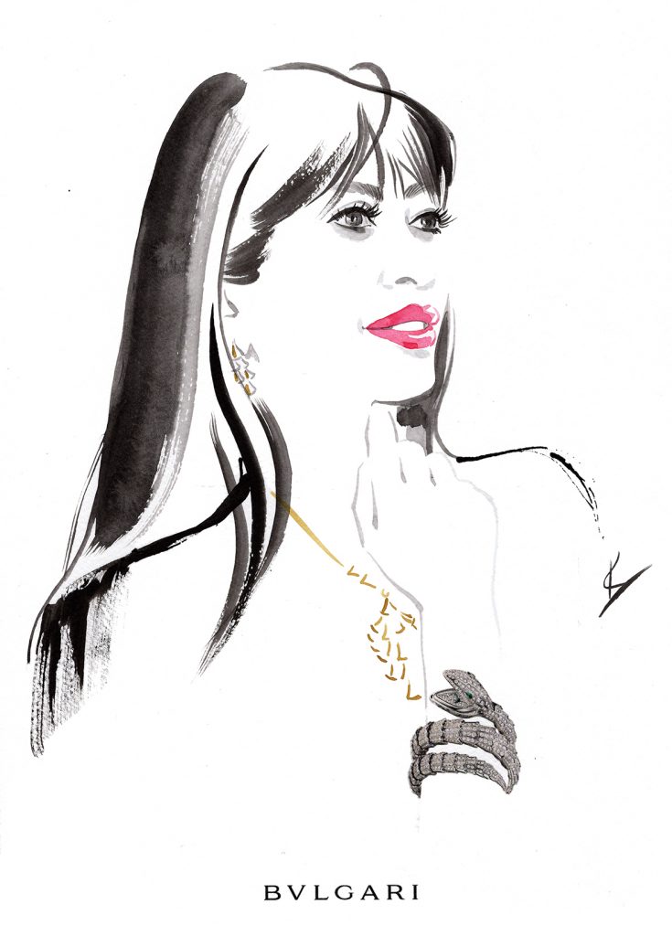 Illustration Live Event Drawing Bulgari Zurich Brush Ink Guest Portrait 2