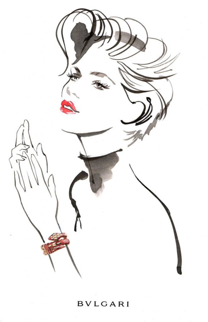 Illustration Live Event Drawing Bulgari St Moritz Brush Ink Client Portrait