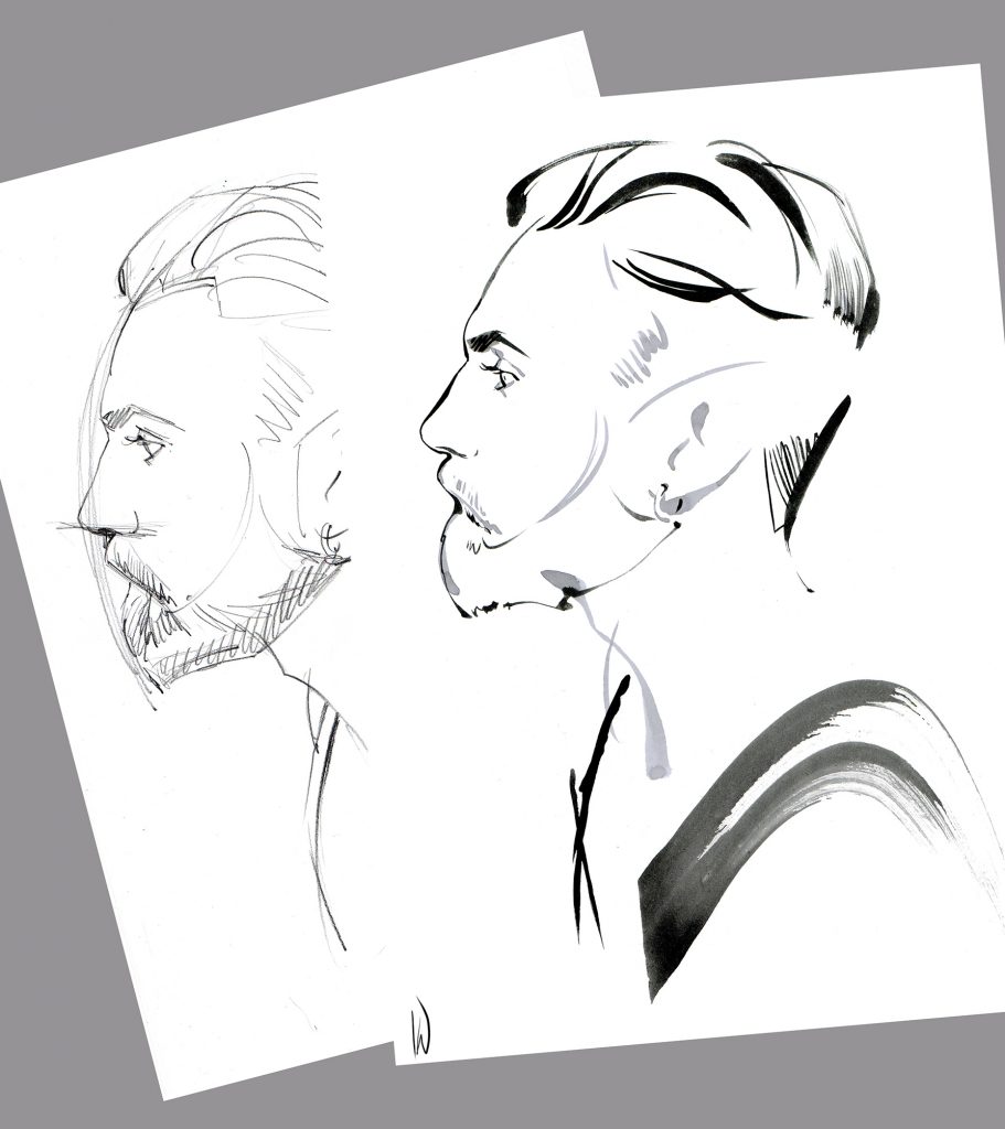 Illustration Portraits YSL Live Drawing Client Portrait Brush Ink Sketch