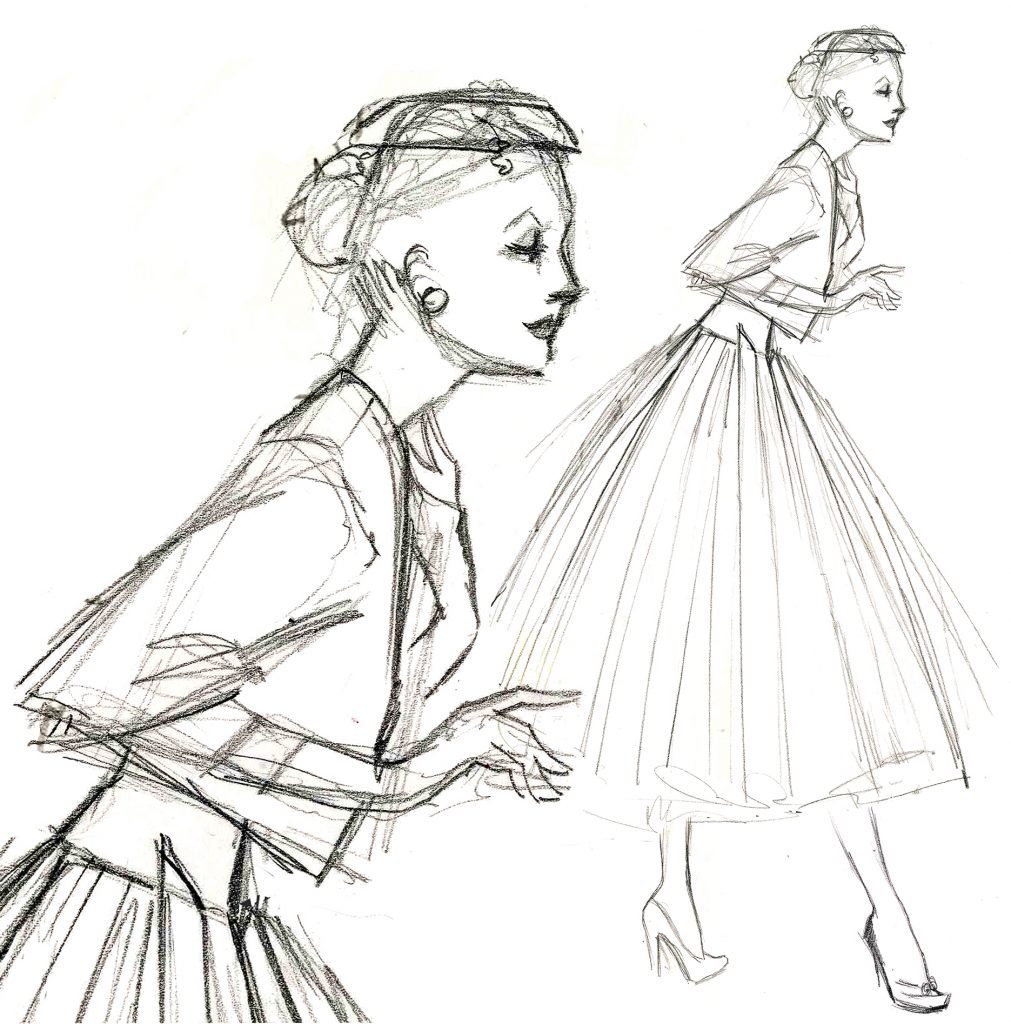 ILLUSTRATION Fashion Dior Couture Retro Construction Working Sketch