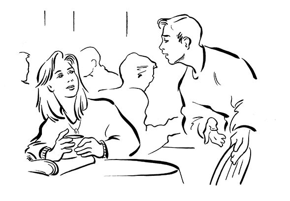 Illustration Line Educational Couple Interaction Cafe Brush And Line